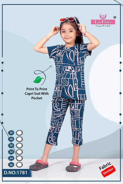 Design 1781 La Fairy Hosiery Sinker Girls Capri Night Suits Manufacturer Gujarat