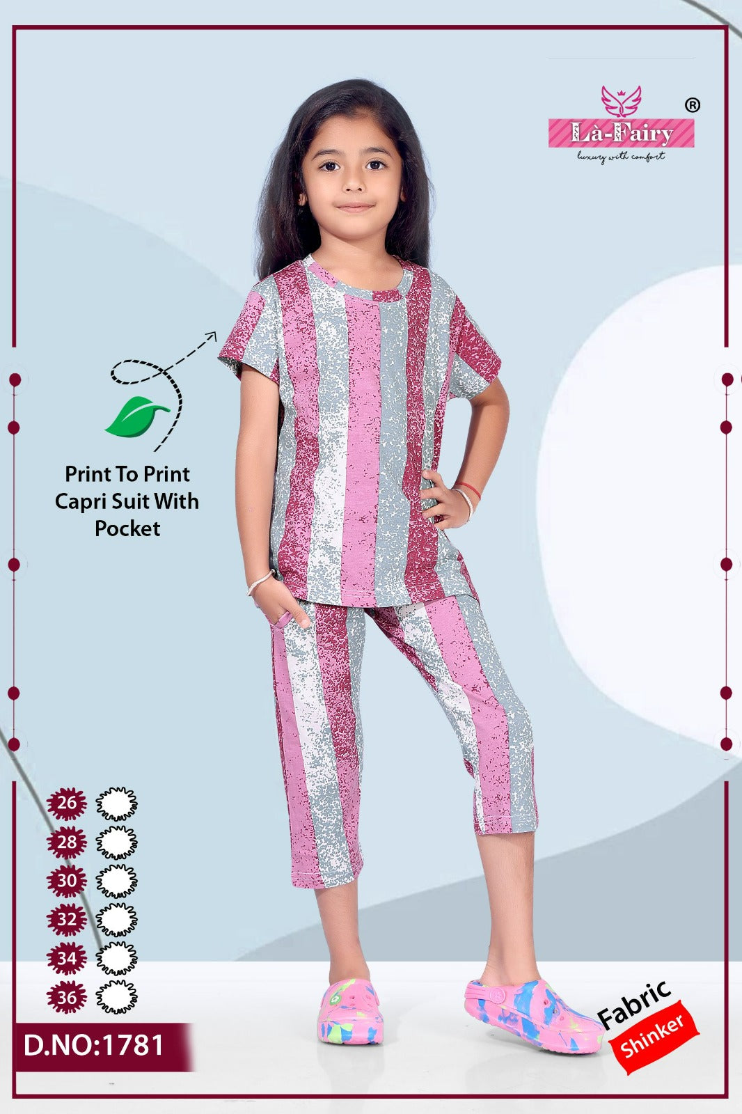 Design 1781 La Fairy Hosiery Sinker Girls Capri Night Suits Manufacturer Gujarat