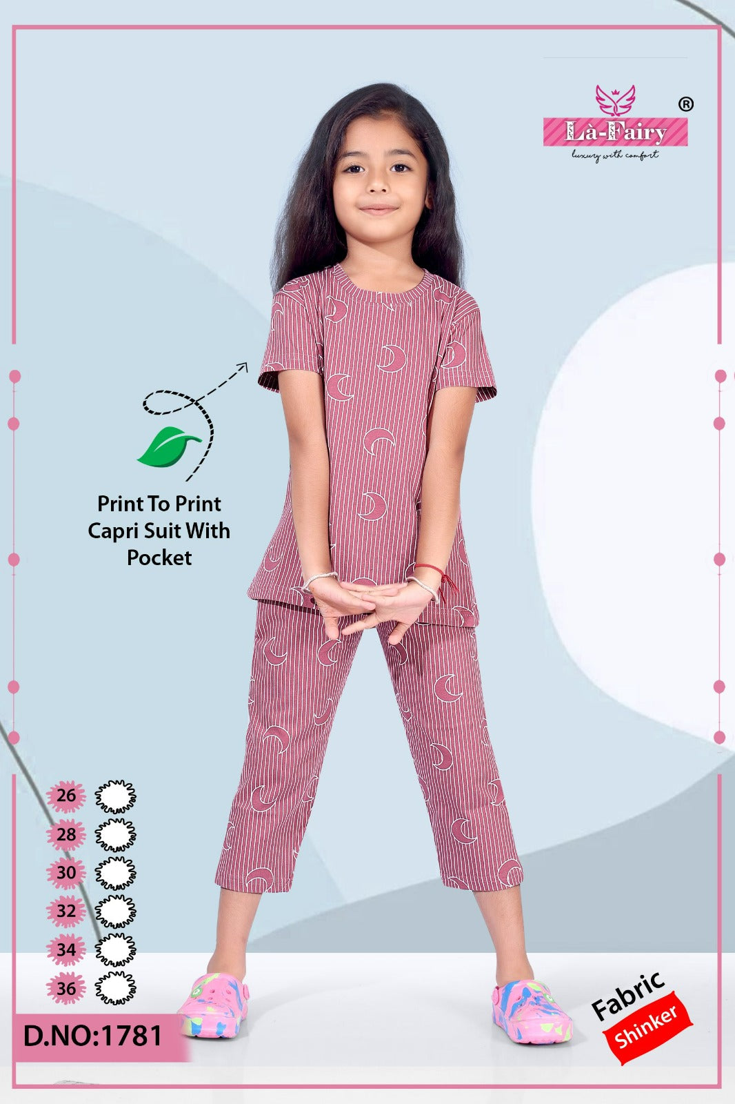 Design 1781 La Fairy Hosiery Sinker Girls Capri Night Suits Manufacturer Gujarat