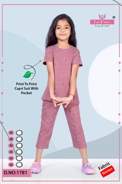 Design 1781 La Fairy Hosiery Sinker Girls Capri Night Suits Manufacturer Gujarat