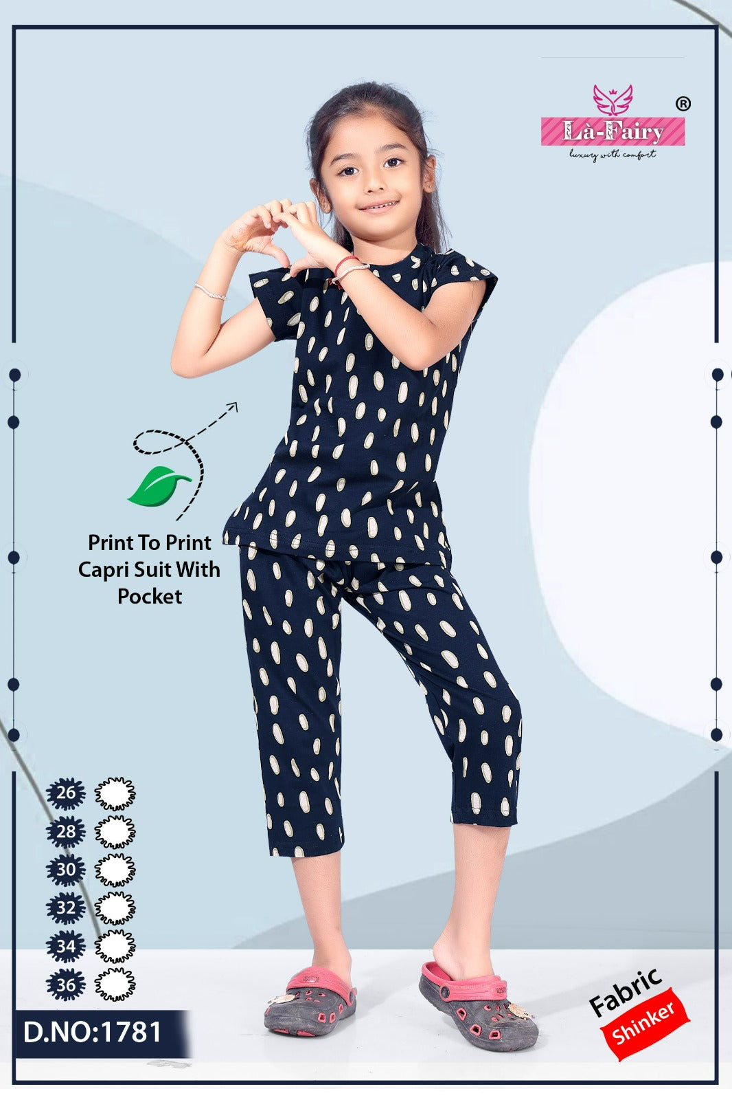 Design 1781 La Fairy Hosiery Sinker Girls Capri Night Suits Manufacturer Gujarat