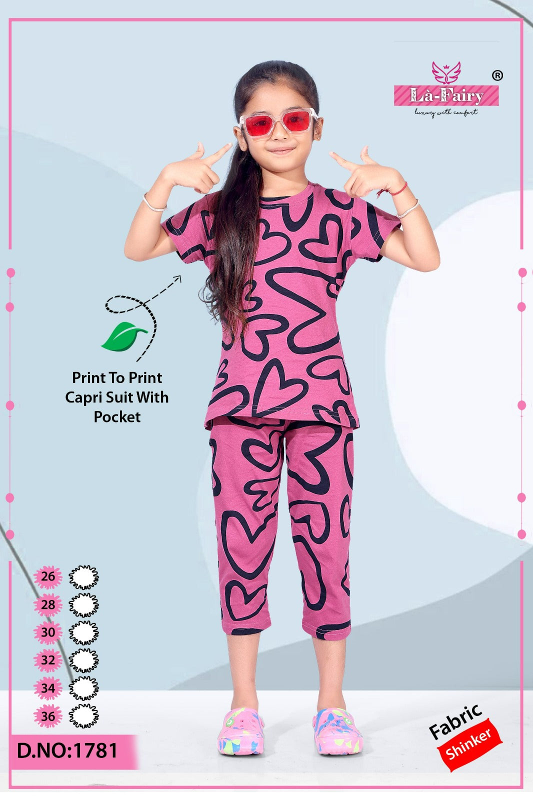 Design 1781 La Fairy Hosiery Sinker Girls Capri Night Suits Manufacturer Gujarat