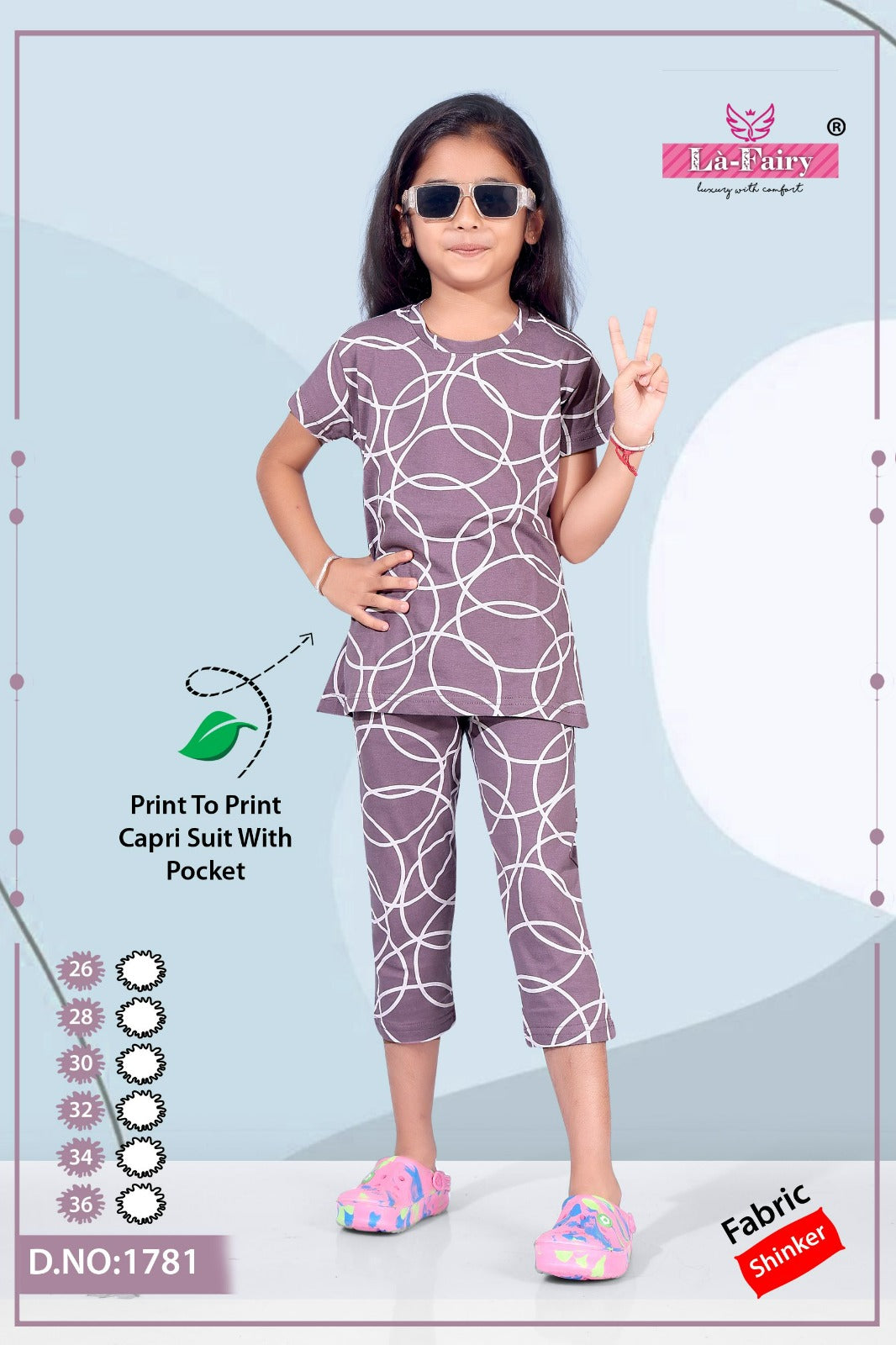 Design 1781 La Fairy Hosiery Sinker Girls Capri Night Suits Manufacturer Gujarat