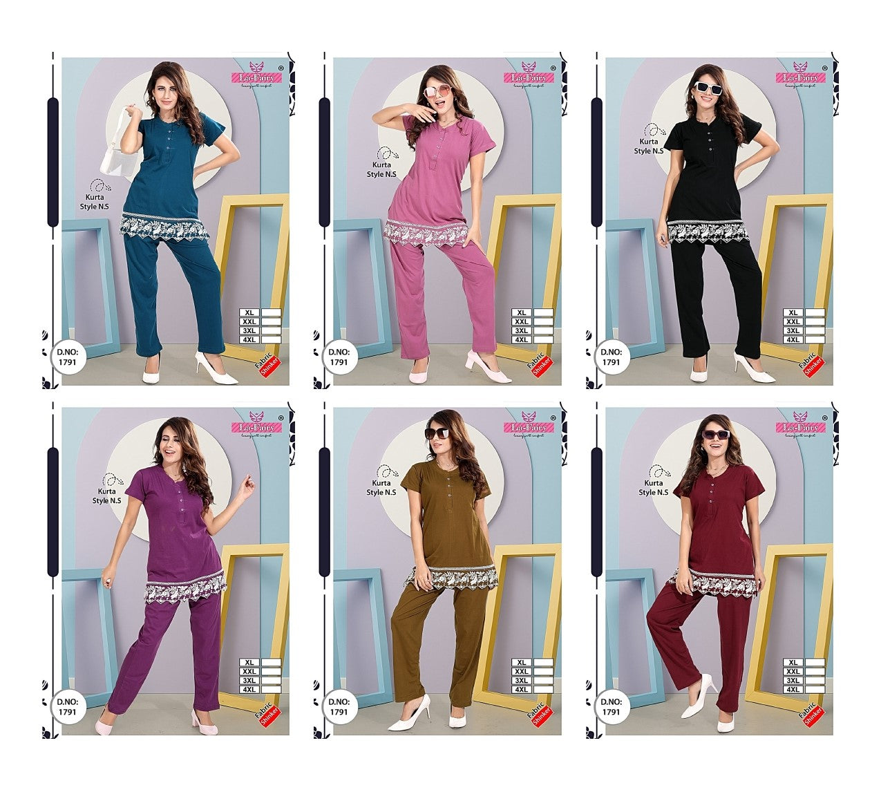 Design 1791 La Fairy Sinker Kurta Night Suits Wholesale Rate