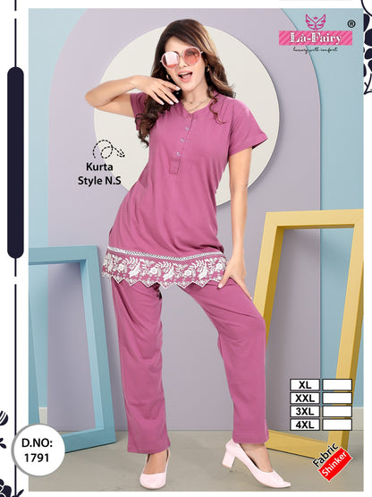 Design 1791 La Fairy Sinker Kurta Night Suits Wholesale Rate