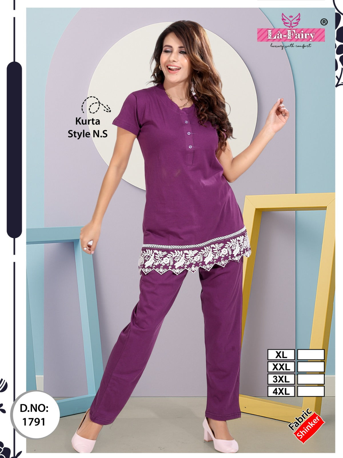 Design 1791 La Fairy Sinker Kurta Night Suits Wholesale Rate