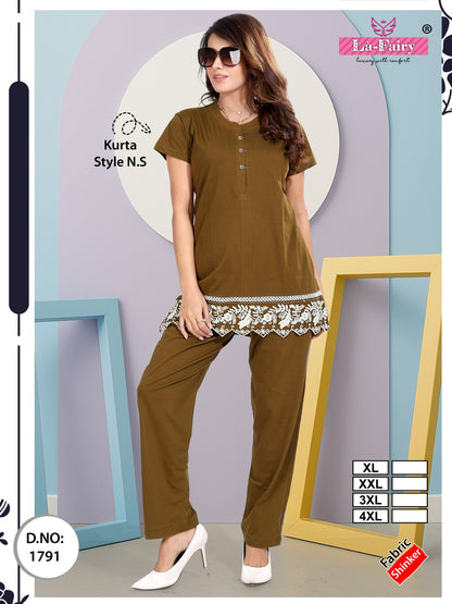 Design 1791 La Fairy Sinker Kurta Night Suits Wholesale Rate