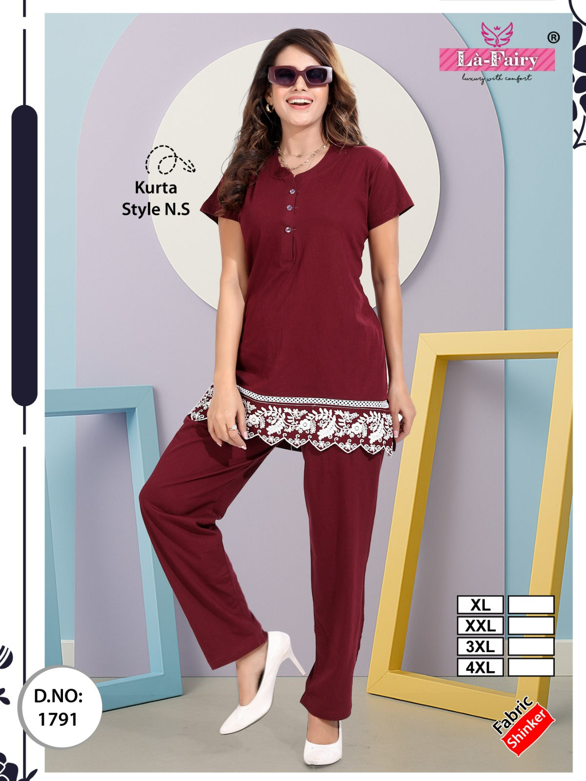 Design 1791 La Fairy Sinker Kurta Night Suits Wholesale Rate