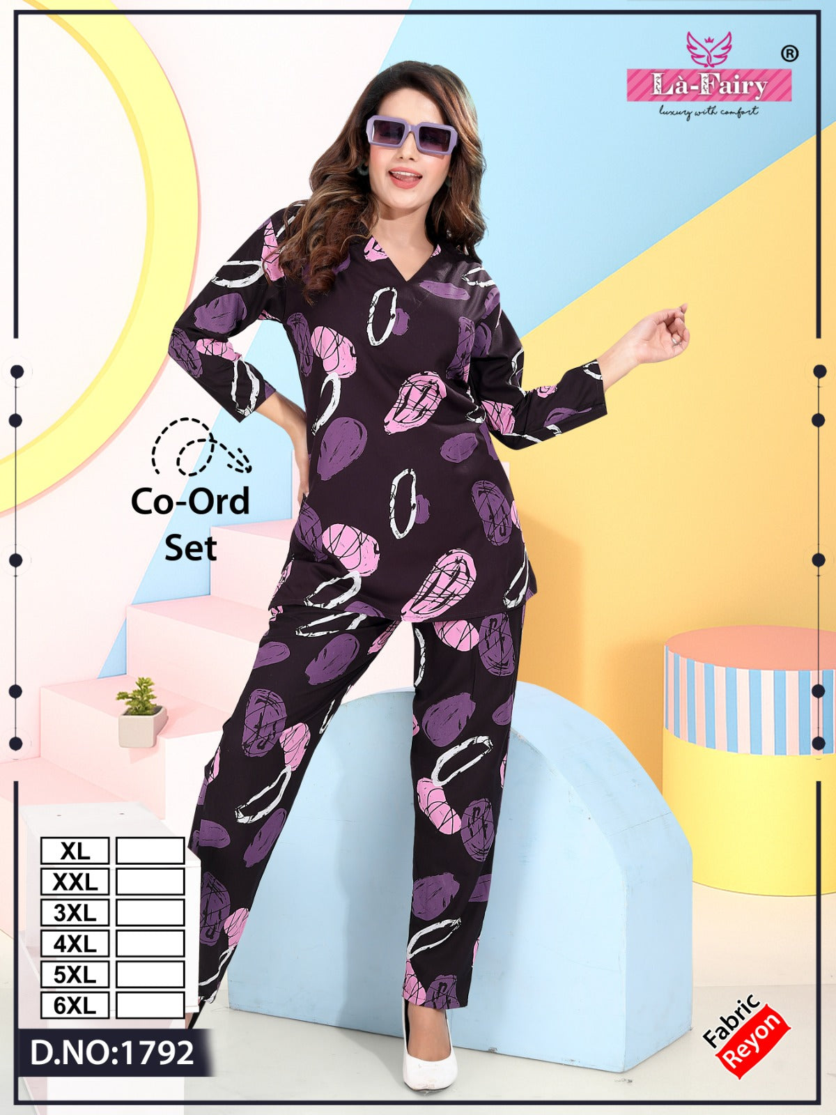 Design 1792 La Fairy Rayon 22Kg Co Ord Set Wholesale Rate