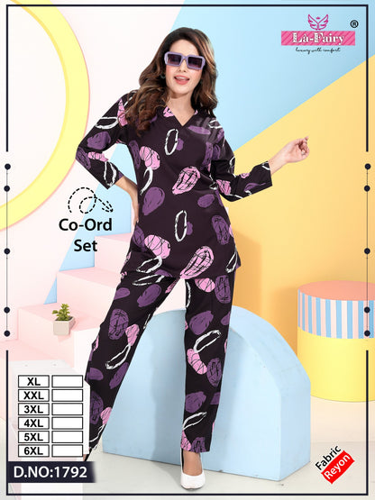 Design 1792 La Fairy Rayon 22Kg Co Ord Set Wholesale Rate