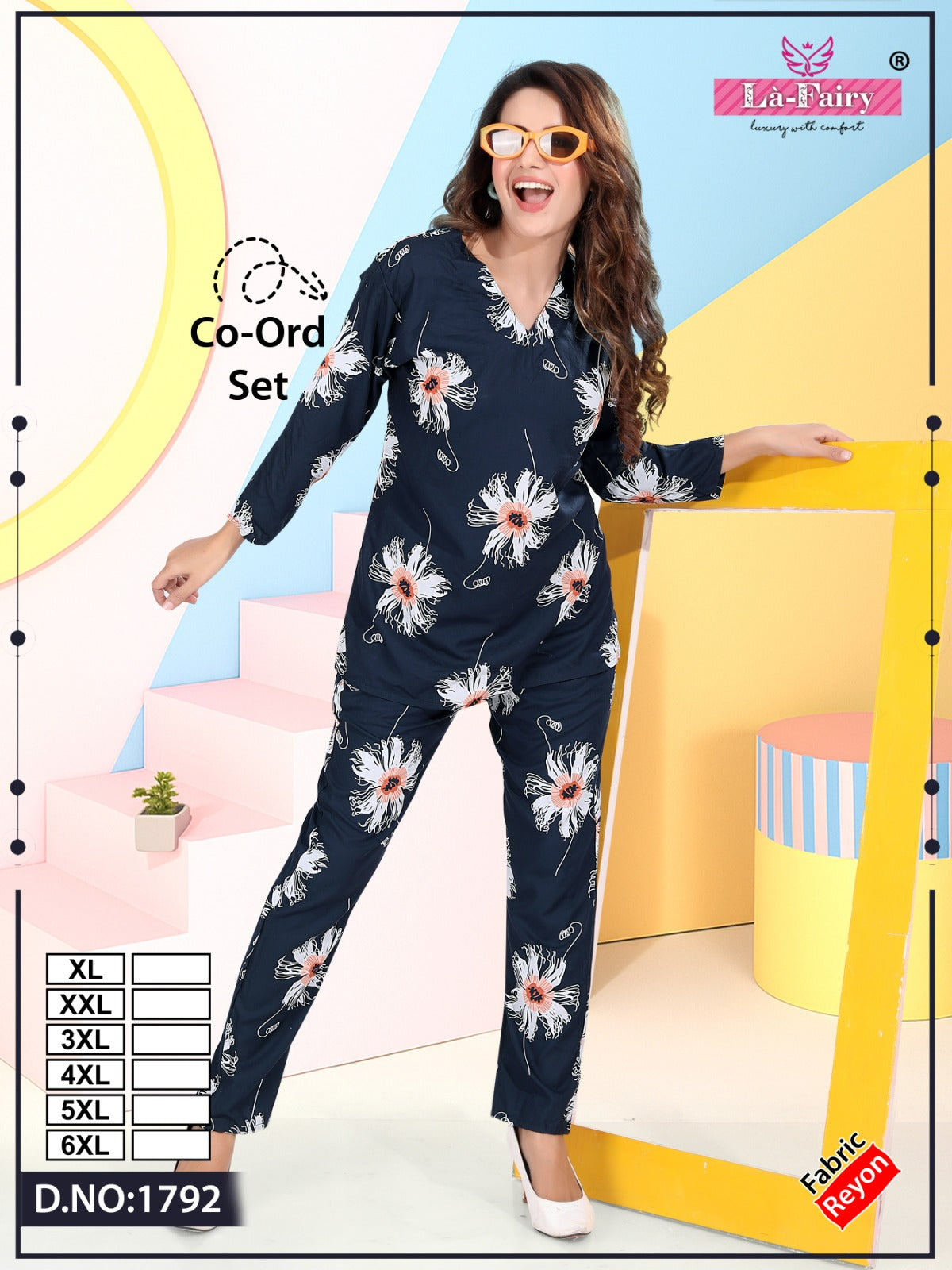 Design 1792 La Fairy Rayon 22Kg Co Ord Set Wholesale Rate