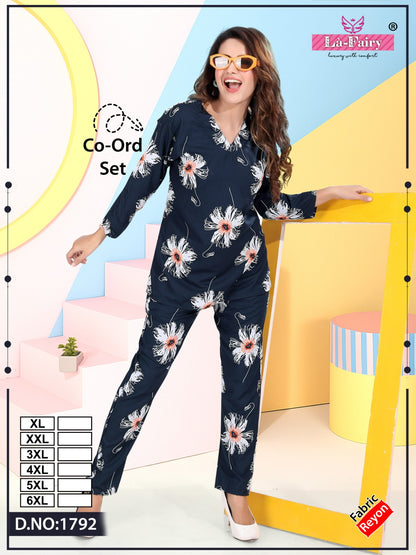 Design 1792 La Fairy Rayon 22Kg Co Ord Set Wholesale Rate