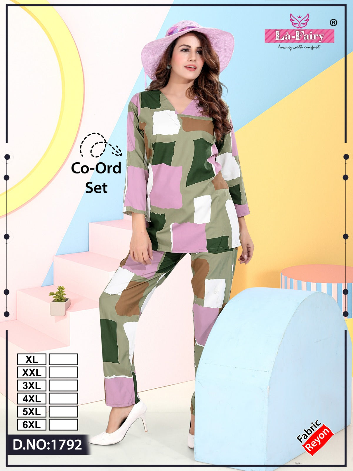 Design 1792 La Fairy Rayon 22Kg Co Ord Set Wholesale Rate