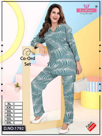 Design 1792 La Fairy Rayon 22Kg Co Ord Set Wholesale Rate
