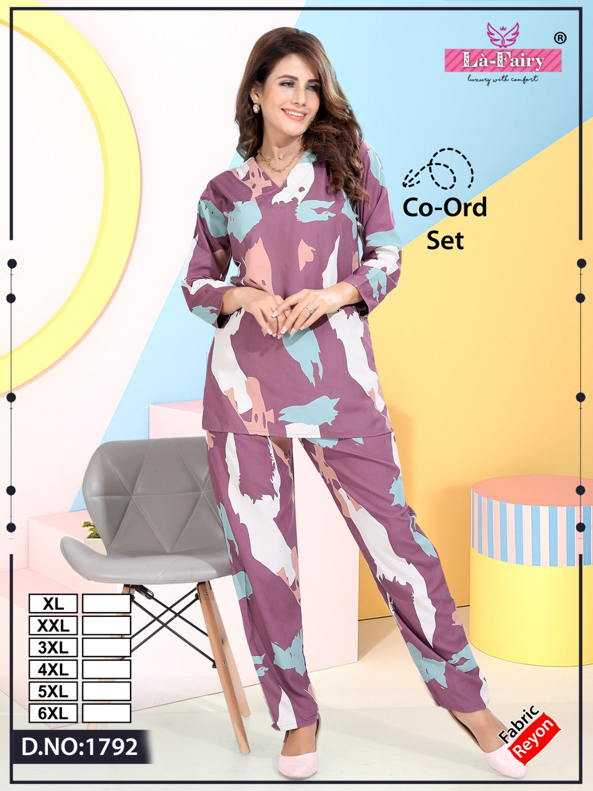 Design 1792 La Fairy Rayon 22Kg Co Ord Set Wholesale Rate