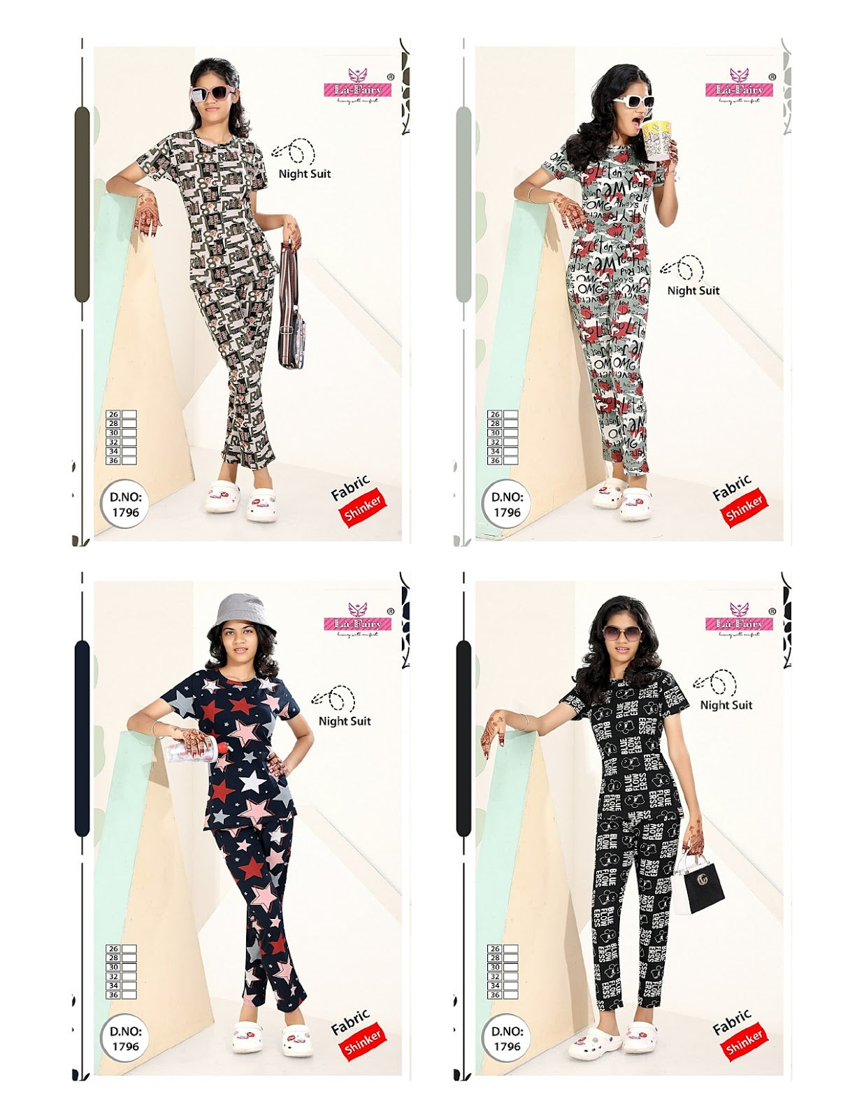 Design 1796 La Fairy Hosiery Sinker Girls Night Suits Manufacturer India