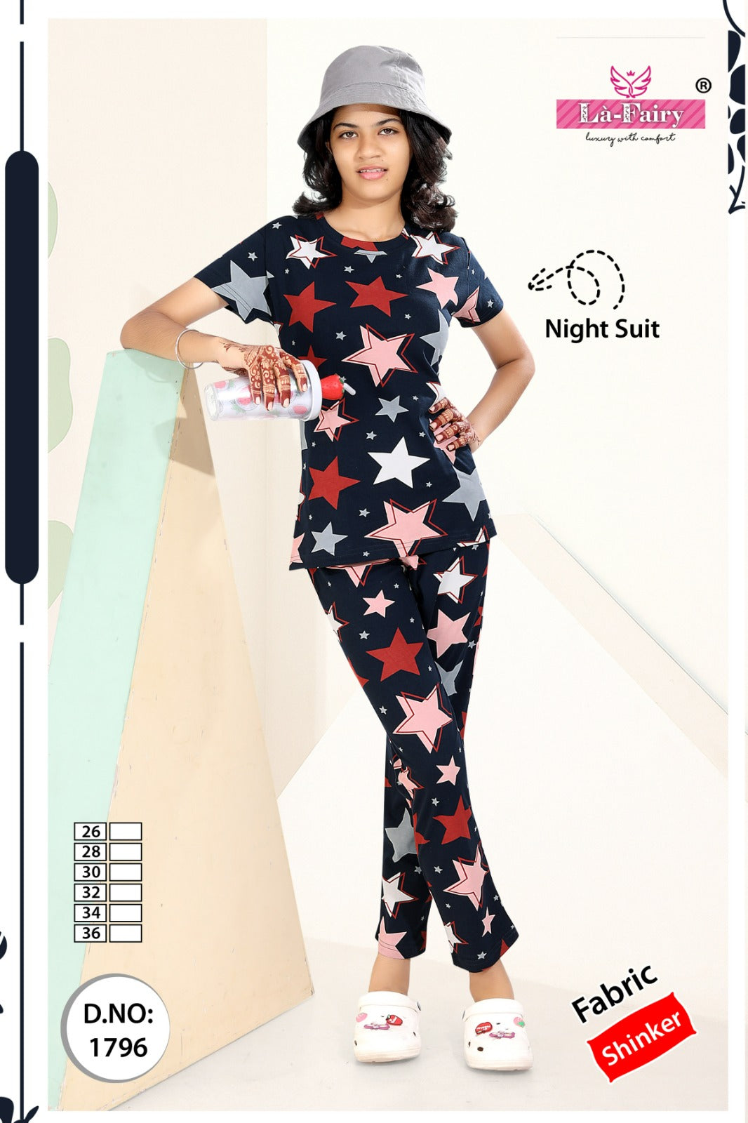 Design 1796 La Fairy Hosiery Sinker Girls Night Suits Manufacturer India
