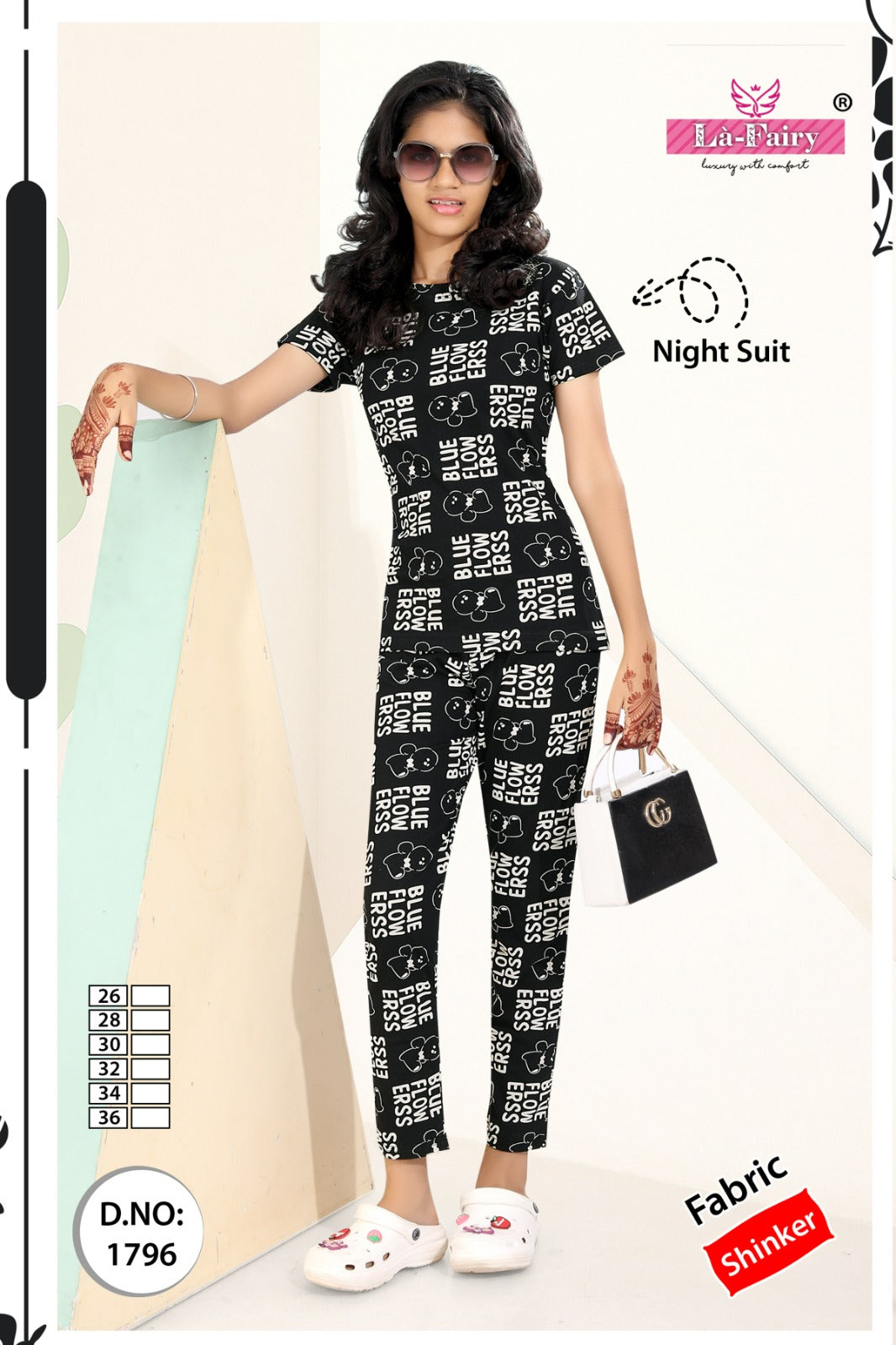 Design 1796 La Fairy Hosiery Sinker Girls Night Suits Manufacturer India