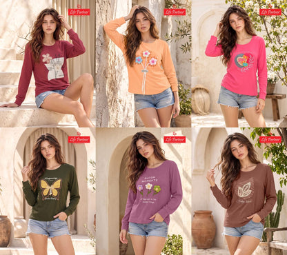 Design 17 Full Sleeves Life Partner Hosiery Sinker Women Tshirt Wholesaler India