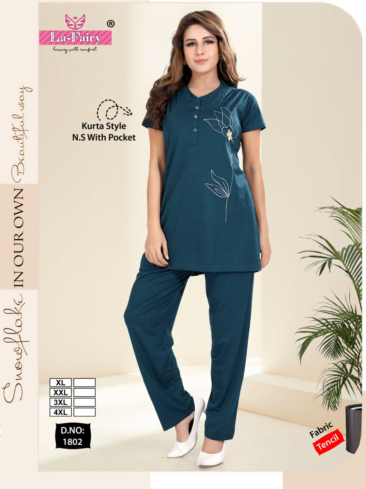 Design 1802 La Fairy Tencil Kurta Night Suits Manufacturer Ahmedabad