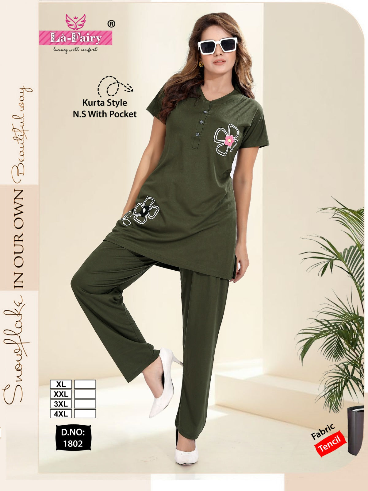 Design 1802 La Fairy Tencil Kurta Night Suits Manufacturer Ahmedabad