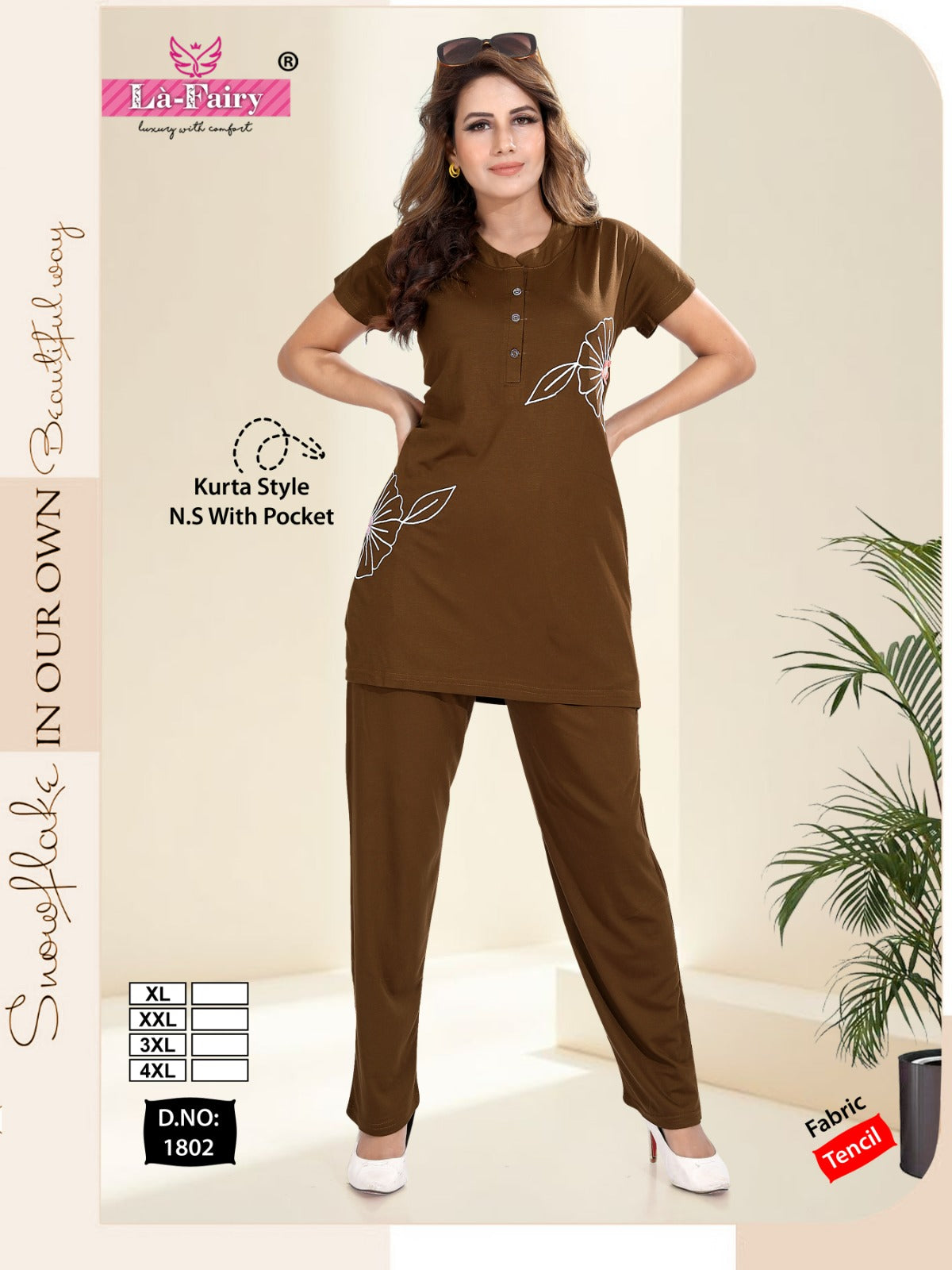 Design 1802 La Fairy Tencil Kurta Night Suits Manufacturer Ahmedabad