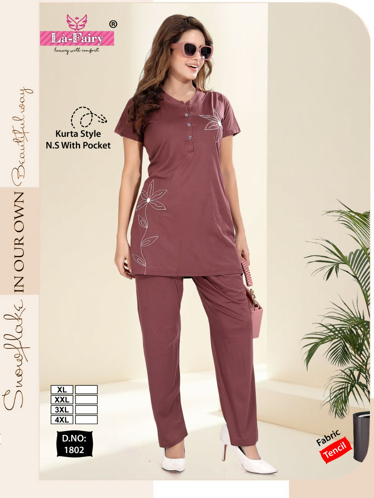 Design 1802 La Fairy Tencil Kurta Night Suits Manufacturer Ahmedabad