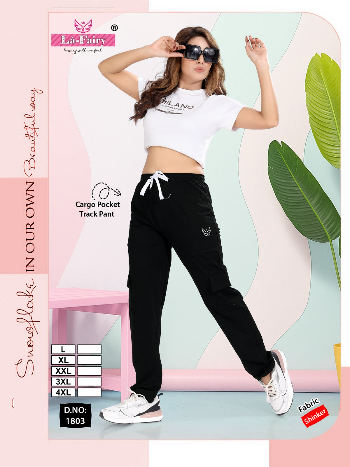 Design 1803 Special Black La Fairy Sinker Women Cargo Pants Exporter Ahmedabad