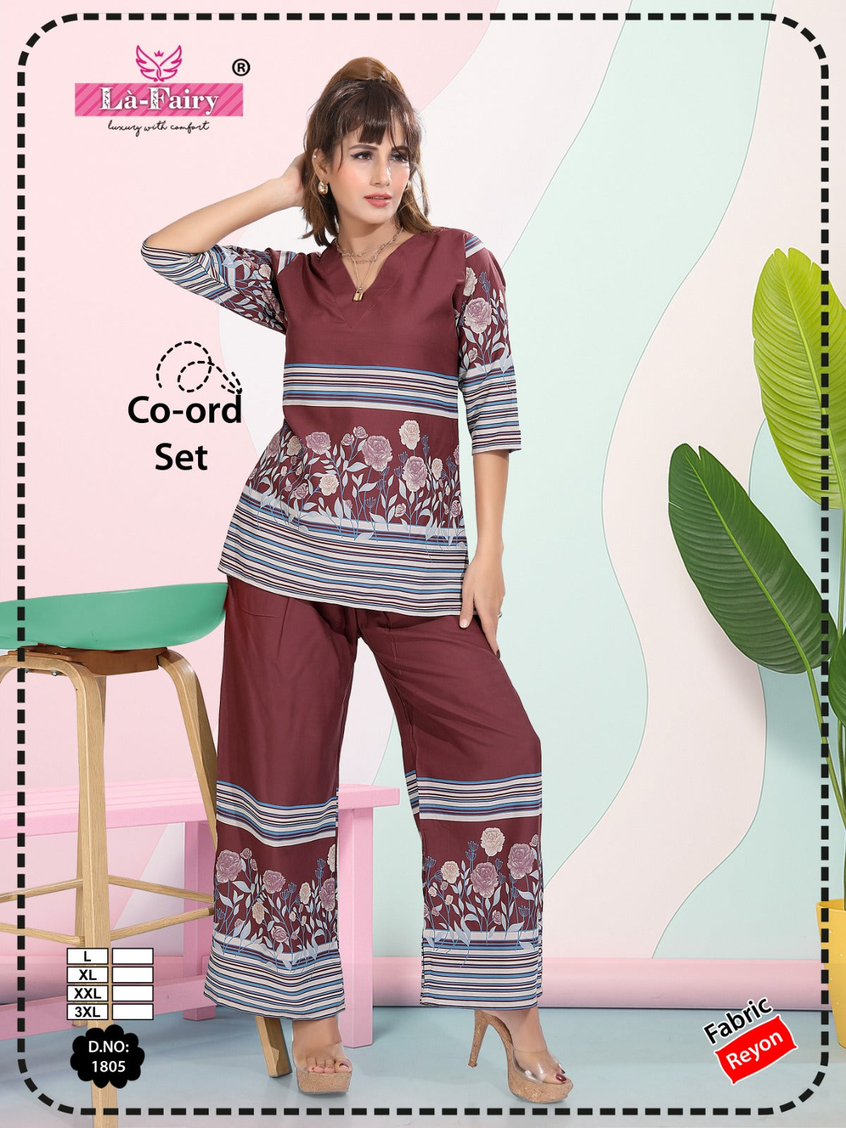 Design 1805 La Fairy Rayon 22Kg Co Ord Set Wholesaler India