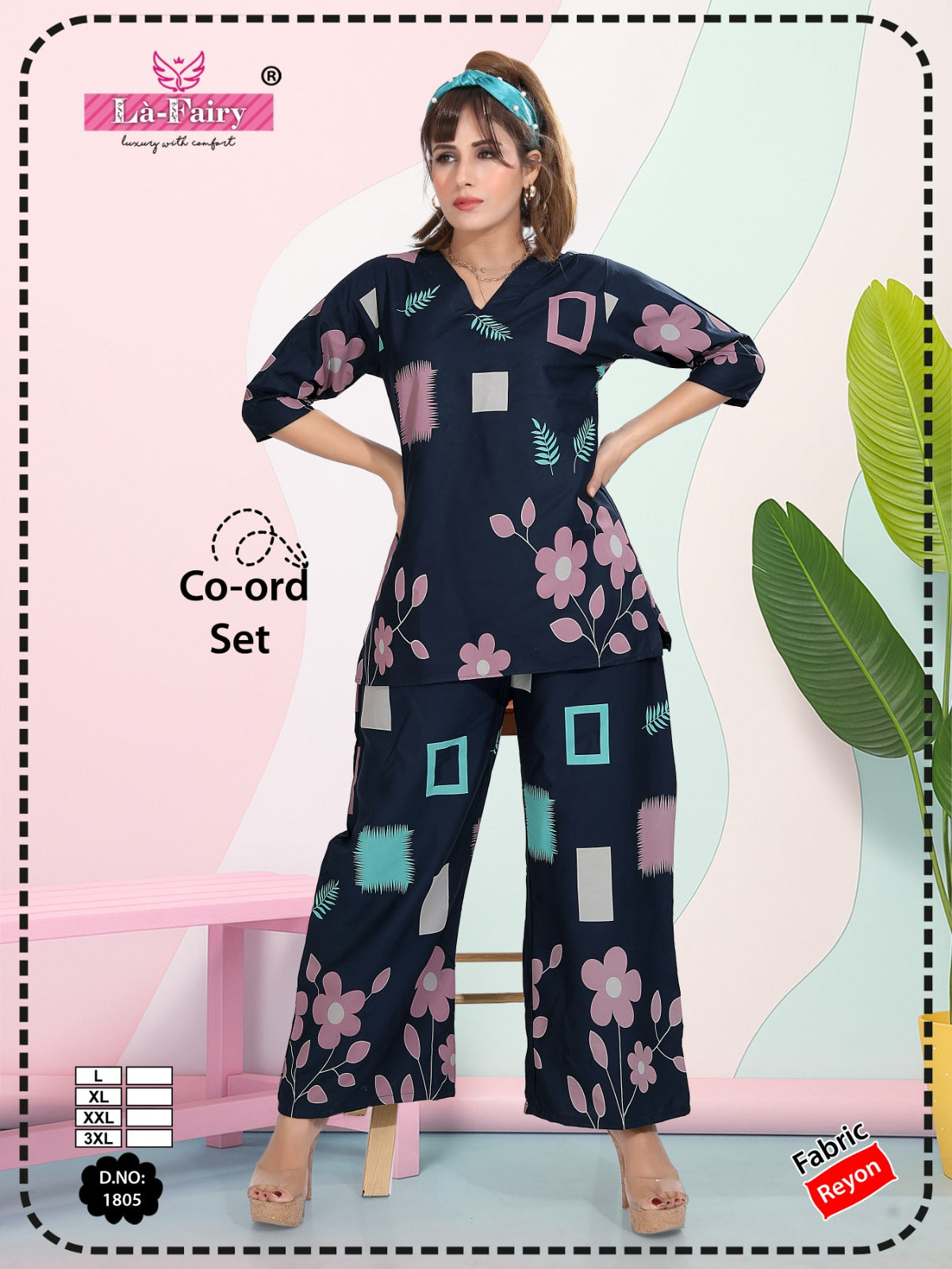 Design 1805 La Fairy Rayon 22Kg Co Ord Set Wholesaler India