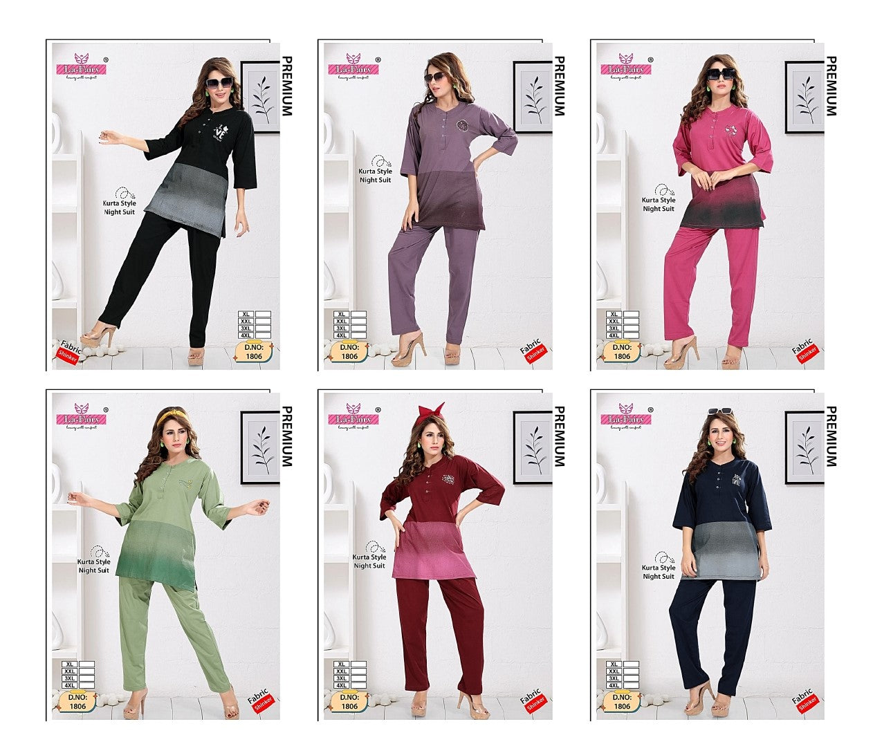 Design 1806 La Fairy Sinker Kurta Night Suits Supplier India