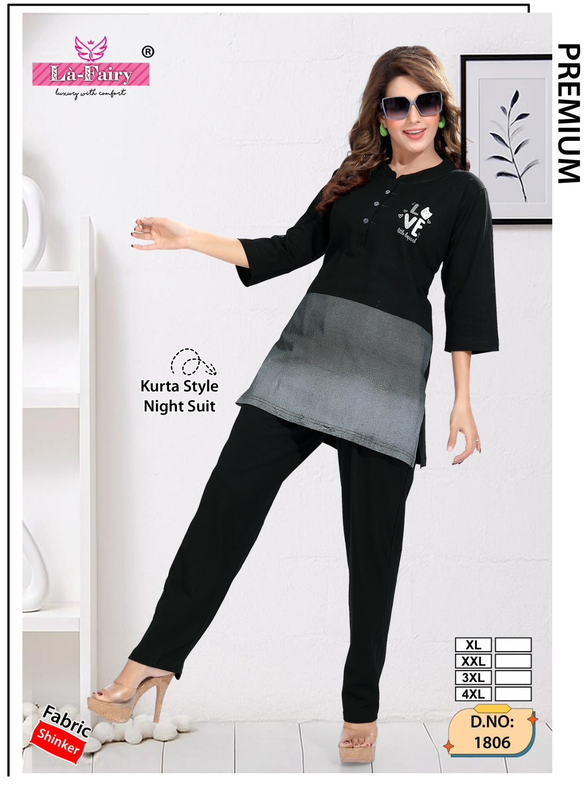 Design 1806 La Fairy Sinker Kurta Night Suits Supplier India