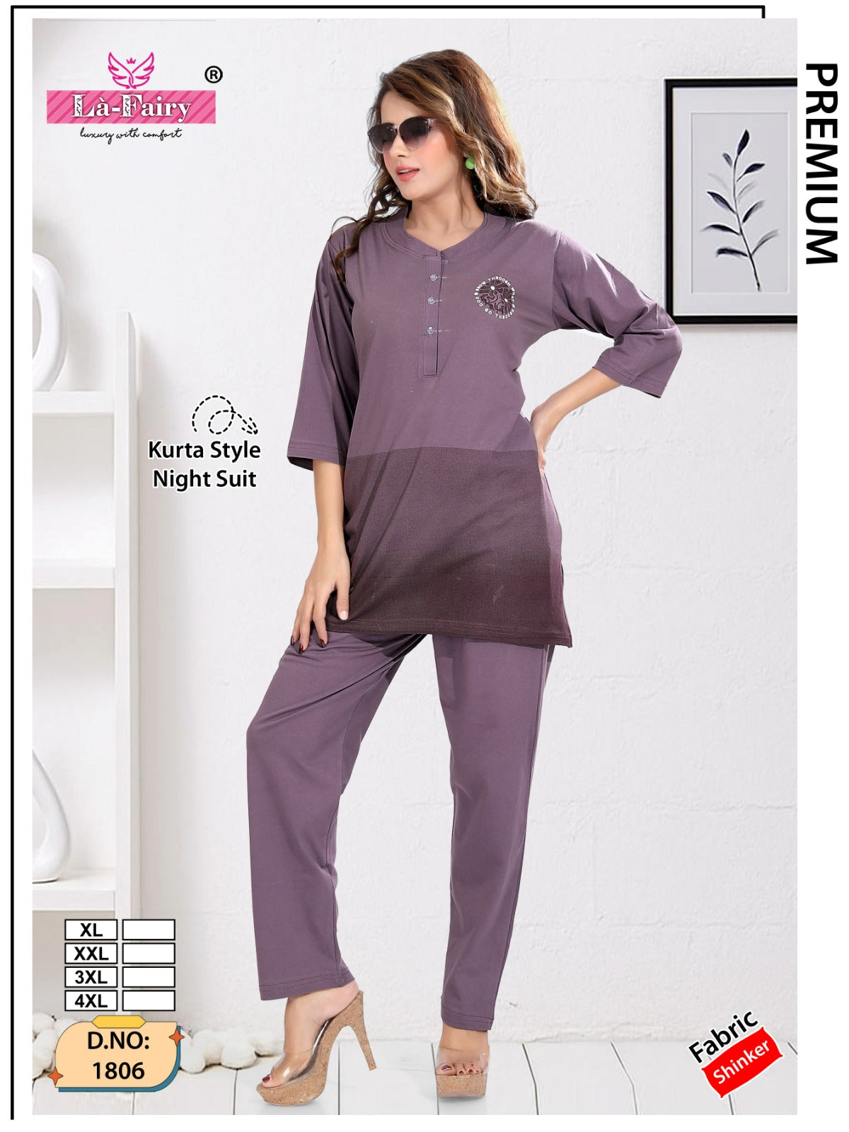 Design 1806 La Fairy Sinker Kurta Night Suits Supplier India