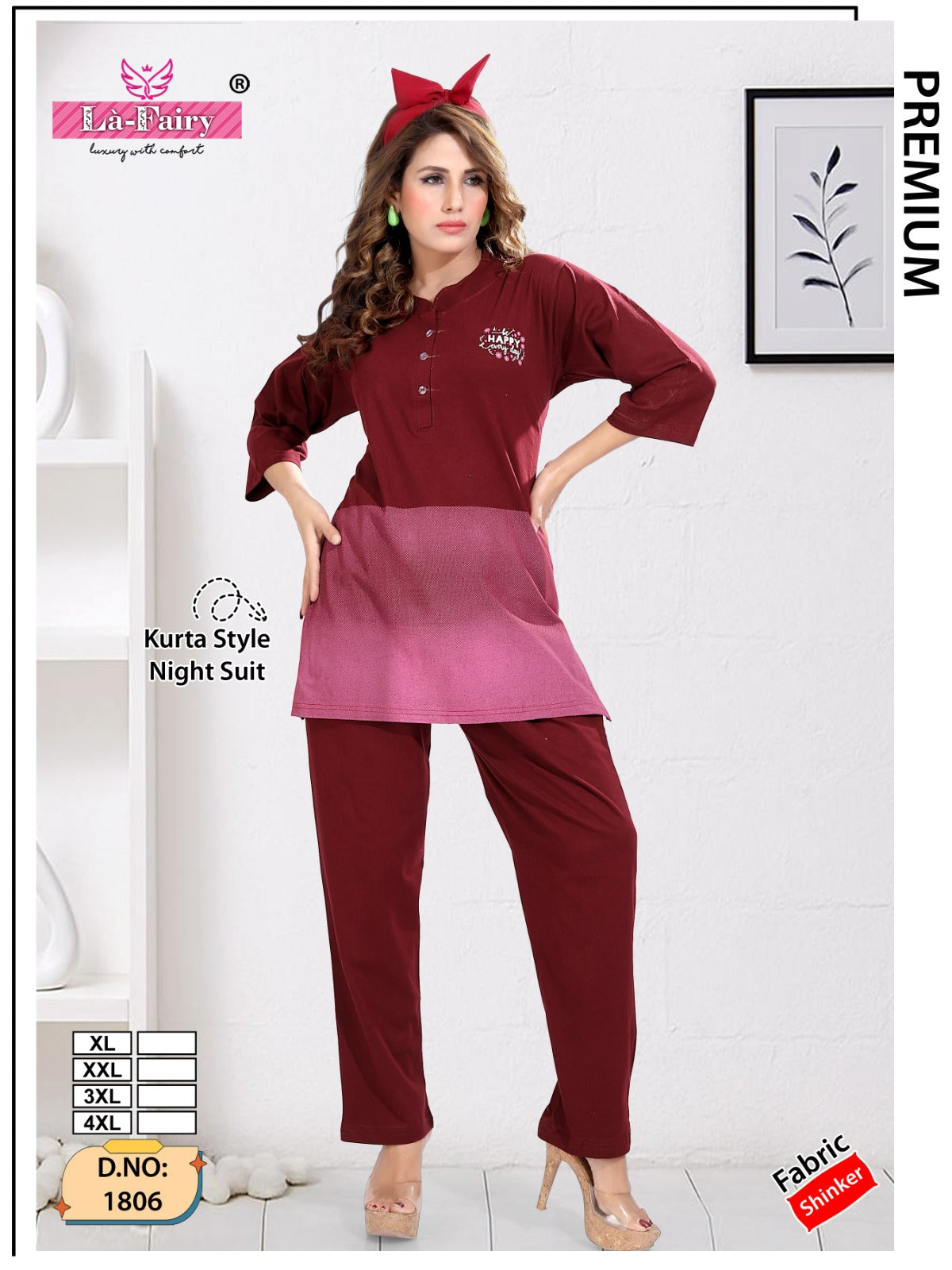 Design 1806 La Fairy Sinker Kurta Night Suits Supplier India