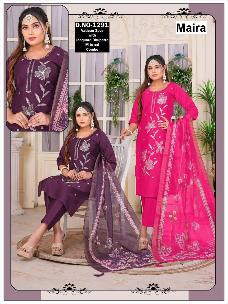 Design 181125 Maira Vetican Silk Readymade Pant Style Suits Wholesale Price