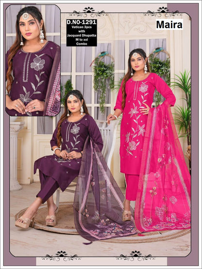 Design 181125 Maira Vetican Silk Readymade Pant Style Suits Wholesale Price