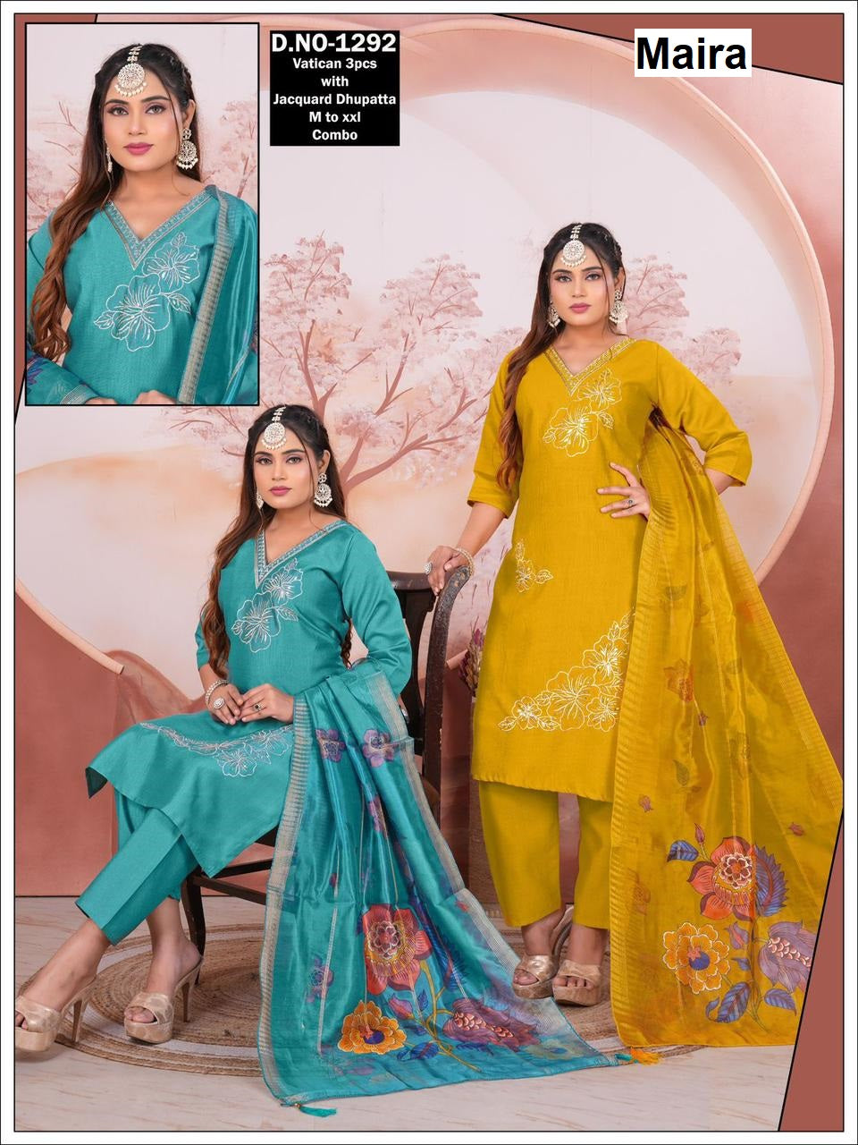 Design 181125 Maira Vetican Silk Readymade Pant Style Suits Wholesale Price