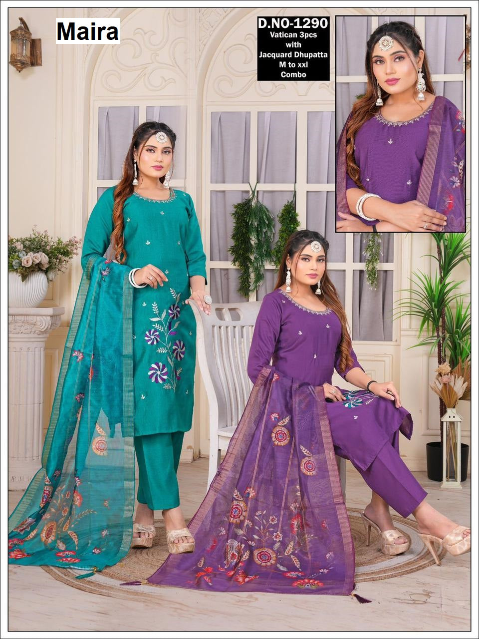 Design 181125 Maira Vetican Silk Readymade Pant Style Suits Wholesale Price