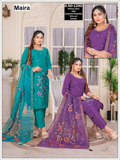 Design 181125 Maira Vetican Silk Readymade Pant Style Suits Wholesale Price