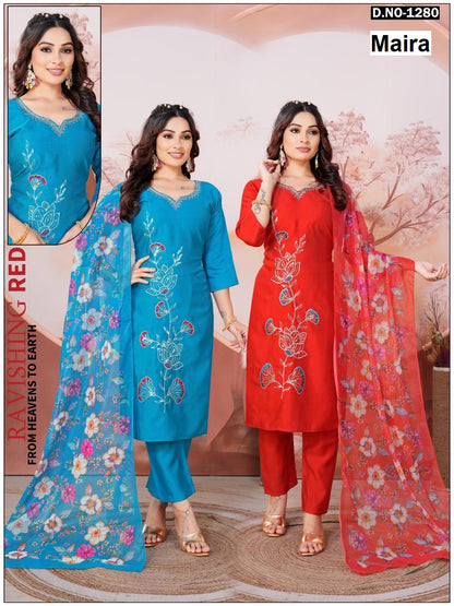 Design 181125 Maira Vetican Silk Readymade Pant Style Suits Wholesale Price