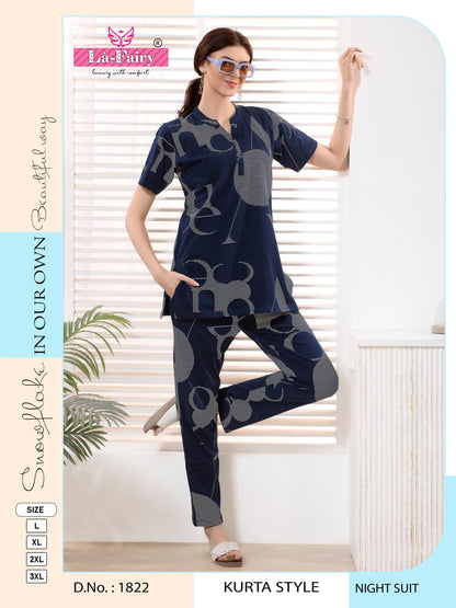 Design 1822 La Fairy Hosiery Sinker Kurta Night Suits Wholesaler