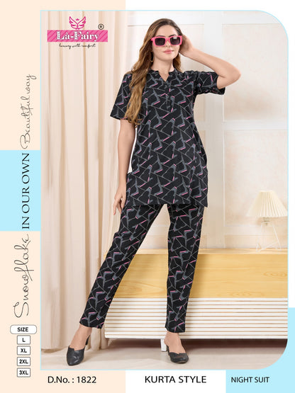 Design 1822 La Fairy Hosiery Sinker Kurta Night Suits Wholesaler