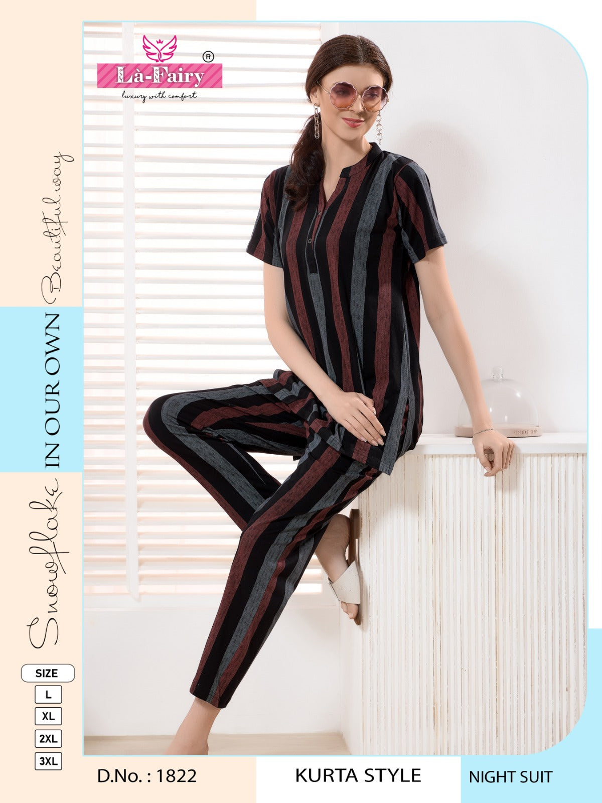 Design 1822 La Fairy Hosiery Sinker Kurta Night Suits Wholesaler