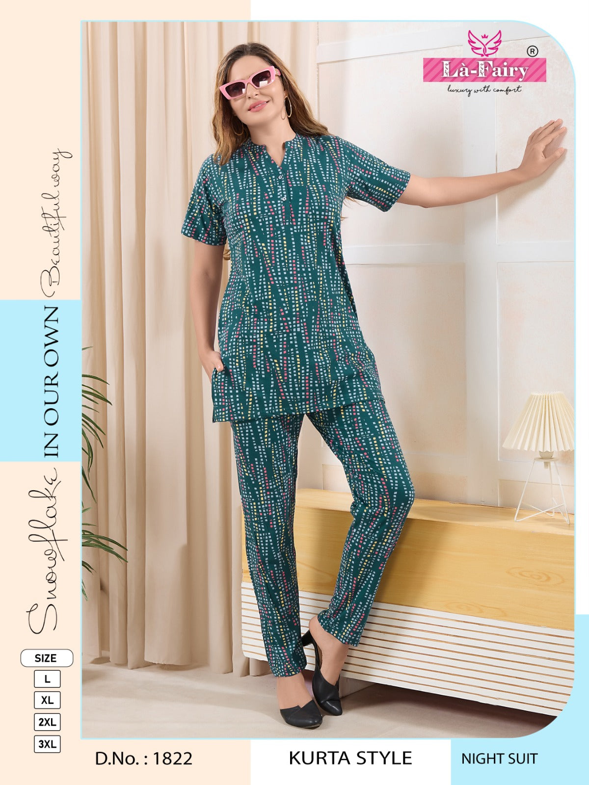 Design 1822 La Fairy Hosiery Sinker Kurta Night Suits Wholesaler