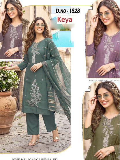 Design 1827-1829 Keya Roman Silk Readymade Pant Style Suits Wholesaler