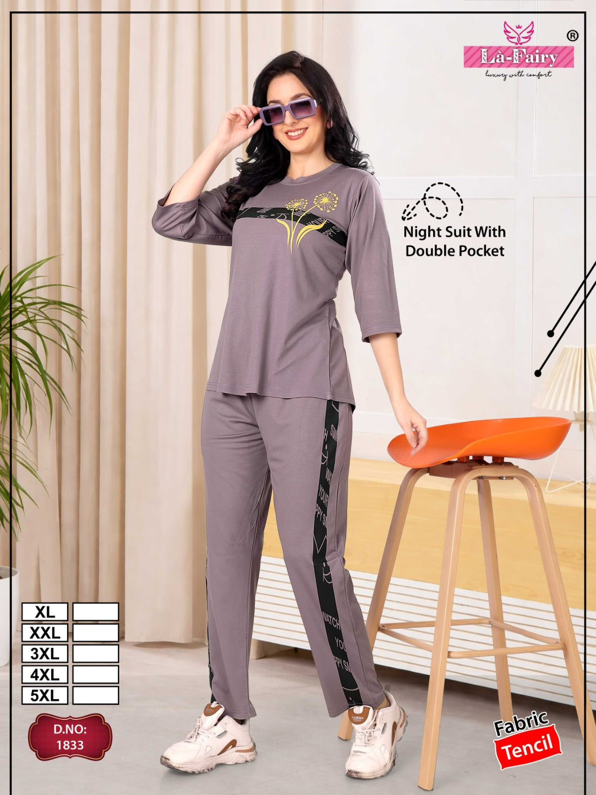 Design 1833 La Fairy Tencil Pyjama Night Suits Wholesaler Ahmedabad