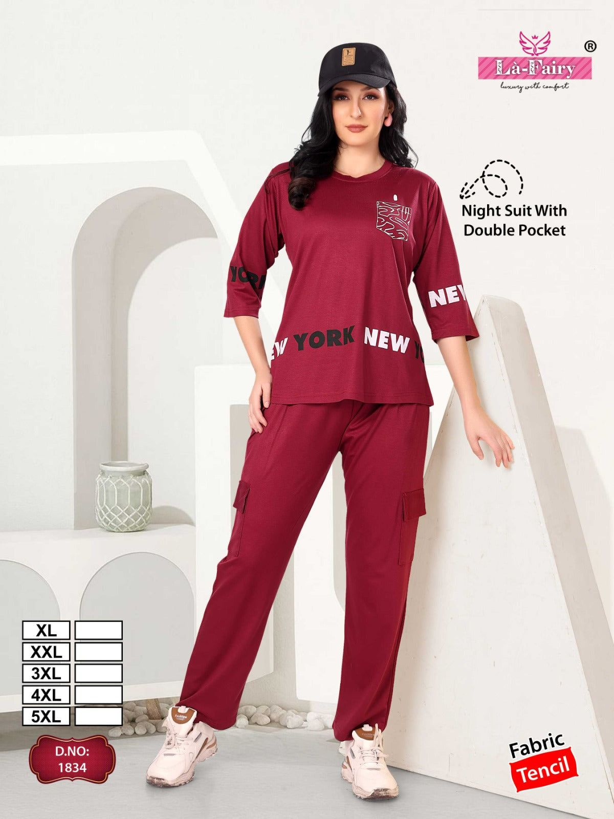 Design 1834 Cargo Pocket La Fairy Tencil Pyjama Night Suits Wholesaler