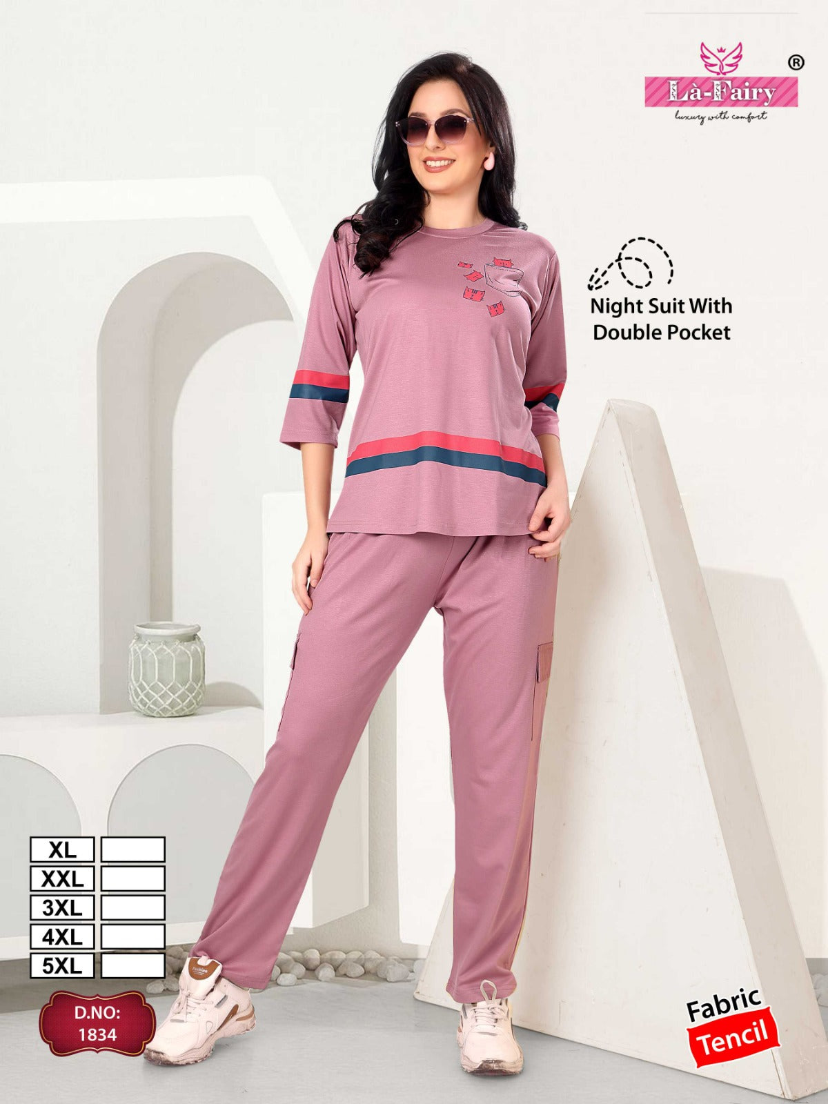 Design 1834 Cargo Pocket La Fairy Tencil Pyjama Night Suits Wholesaler