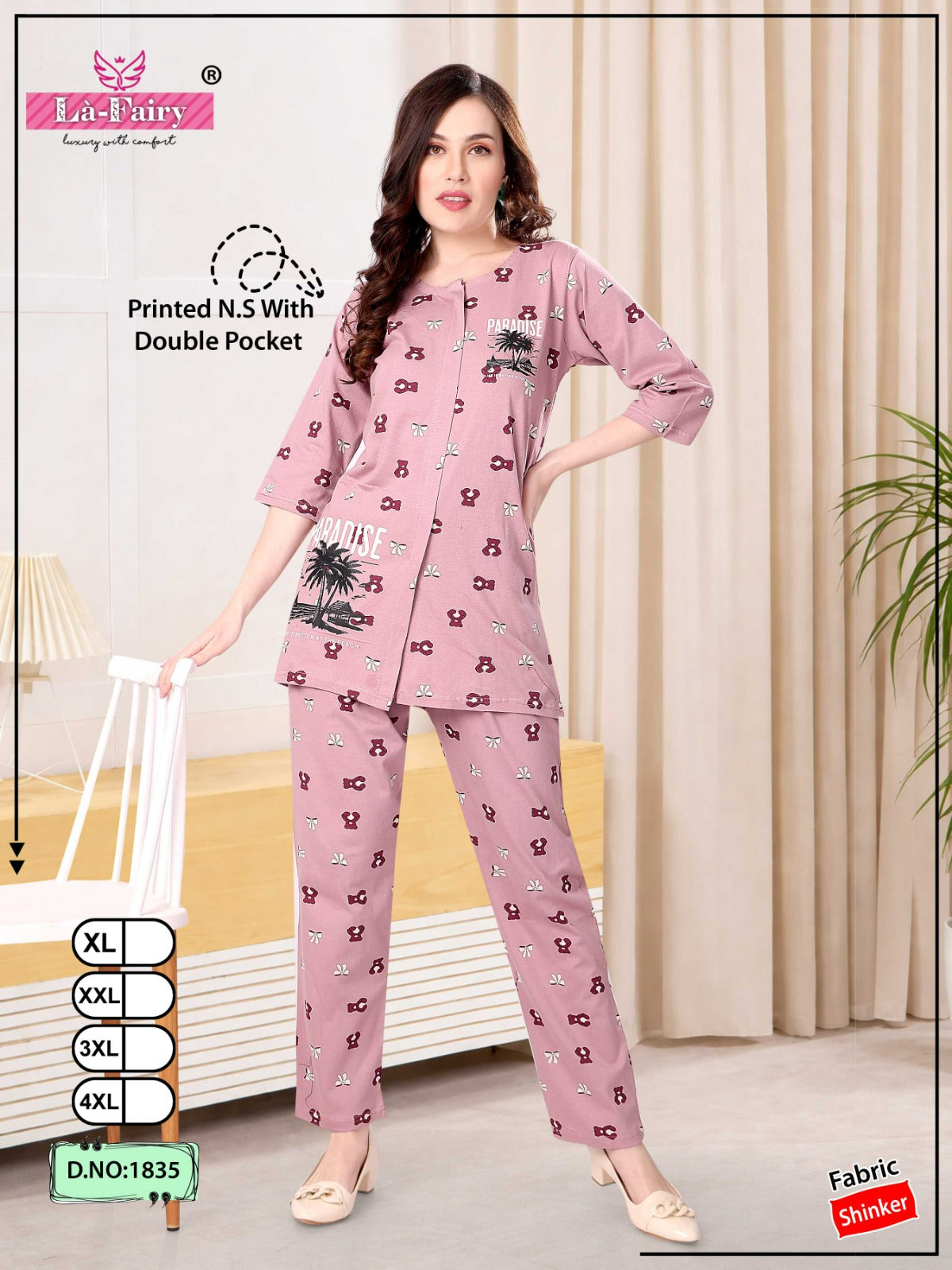 Design 1835 La Fairy Sinker Kurta Night Suits Wholesale Rate