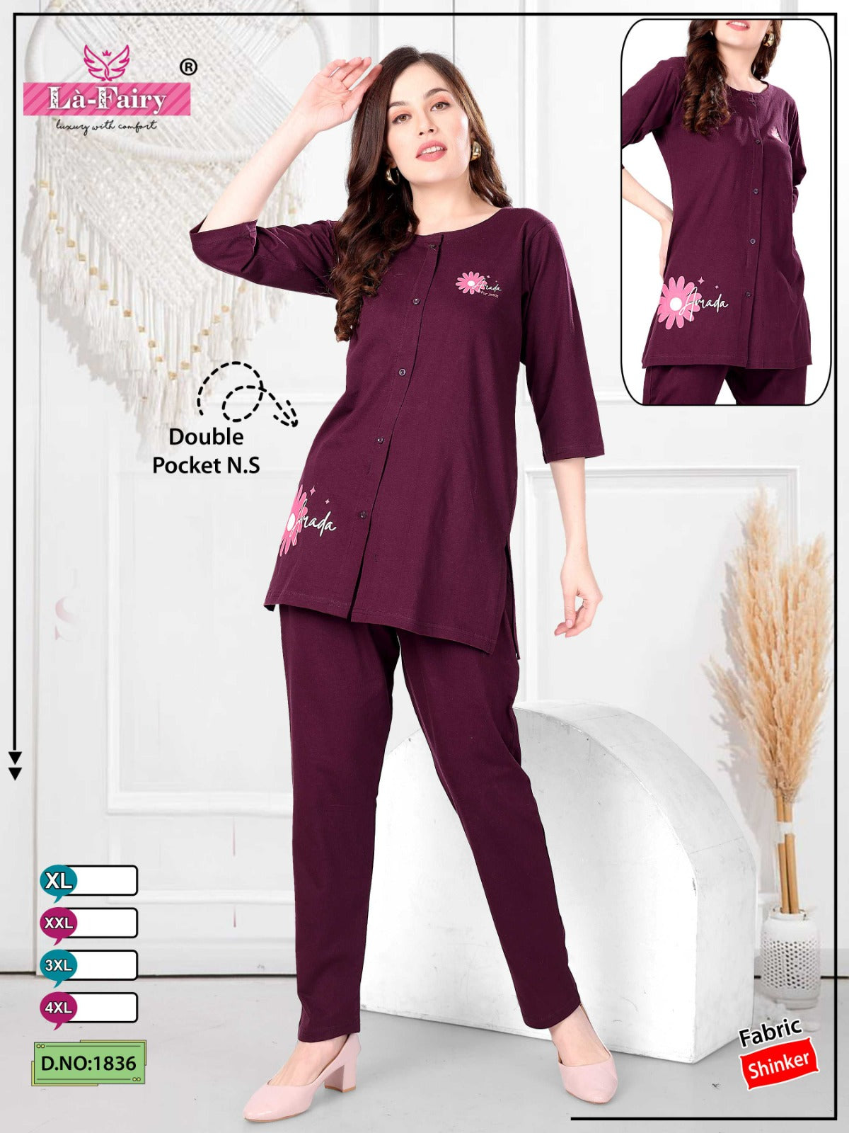 Design 1836 La Fairy Sinker Pyjama Night Suits Wholesaler Ahmedabad